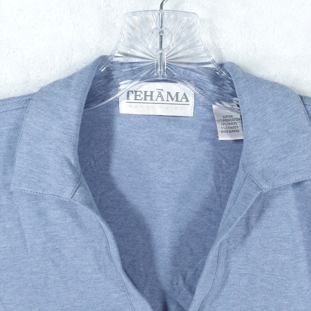 Tehama Womens Long Sleeve Polo Shirt Blue Pima Cotton Tencel Blackhorse Golf S